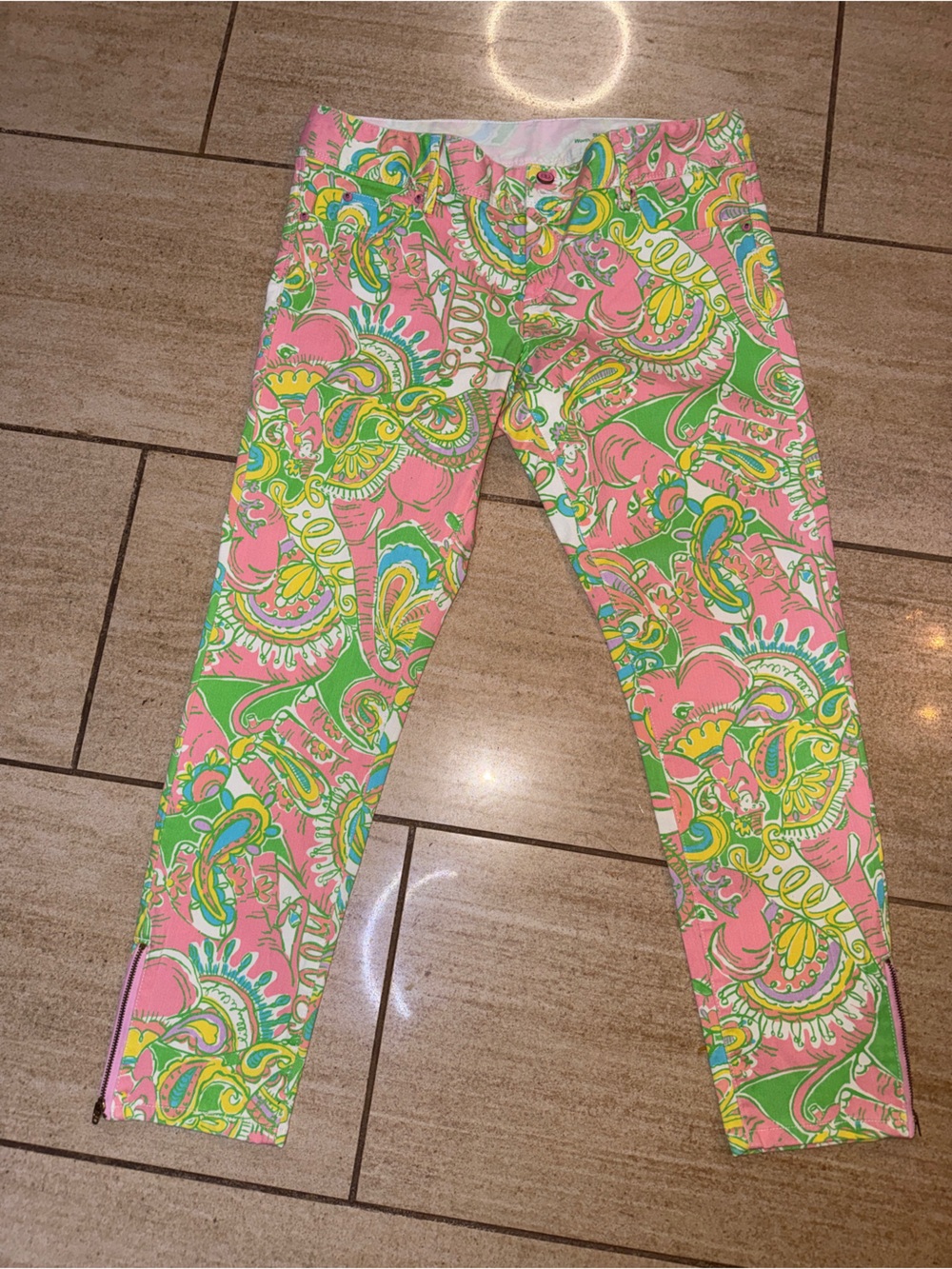Lilly Pulitzer Worth Skinny Mini Zip Pants Chin Chin Print - Size 10
